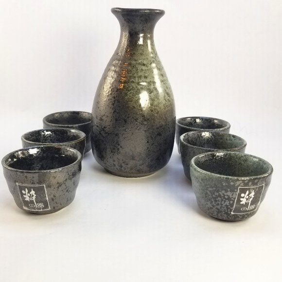 Japan Other - 7 Piece Japanese Black Stone Style Ceramic Sake Server Set
